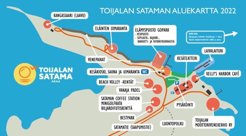 Kartta, jossa näkyy alueen palvelut