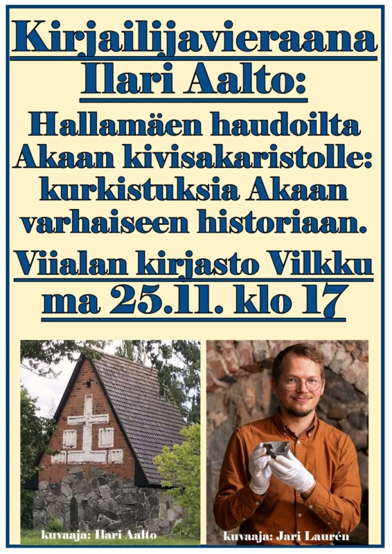 Kuvissa kirjailija Ilari Aalto ja Akaan kivisakaristo